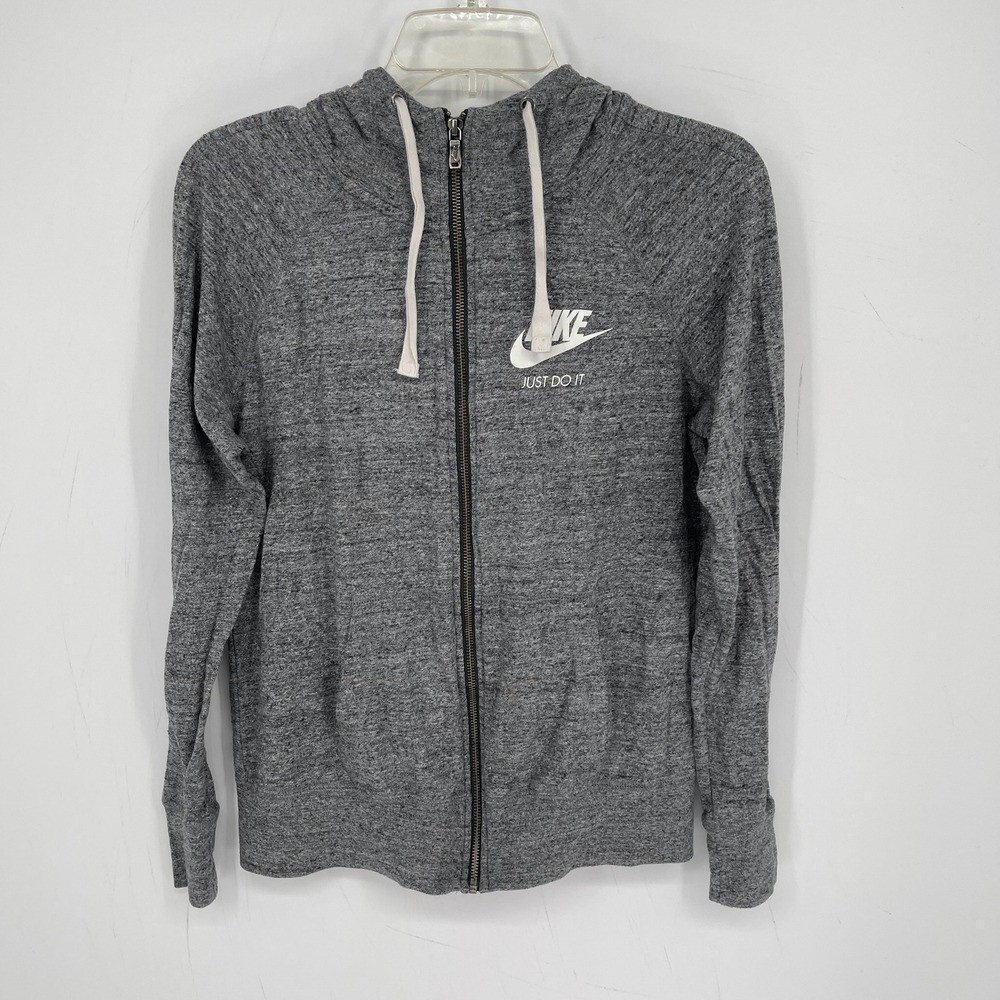 Nike Women's Gray Organic Cotton Blend Full Zip Gym Hoodie Sweatshirt Size M